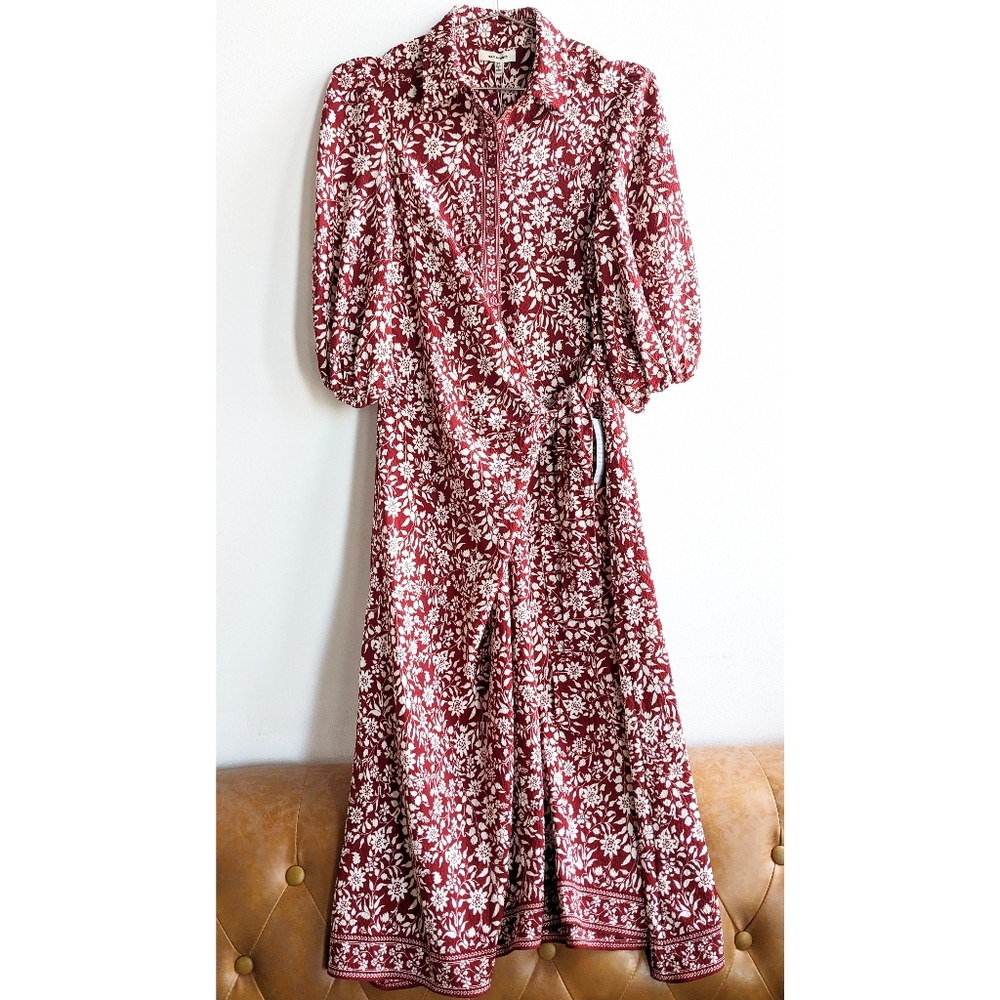 Ketchup Red White Floral Midi Collared Dress Max Studio